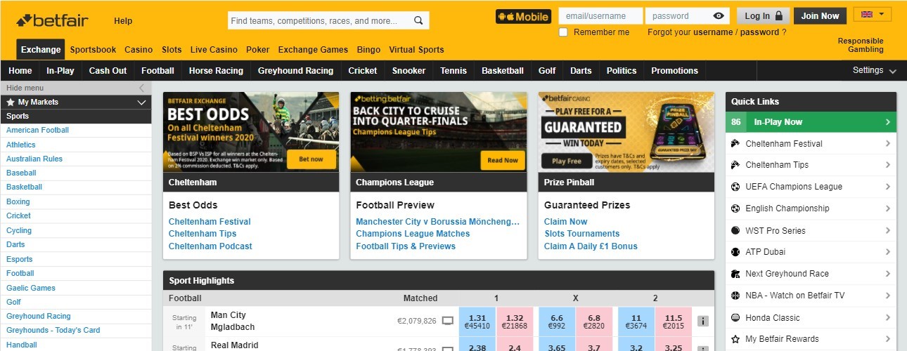BetFair website design